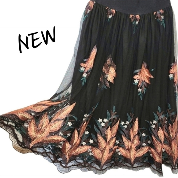 Dixie skirt embroidered chiffon full black size 6/8 - Picture 12 of 12